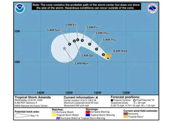 Tropical Storm Amanda forms in the Eastern Pacific