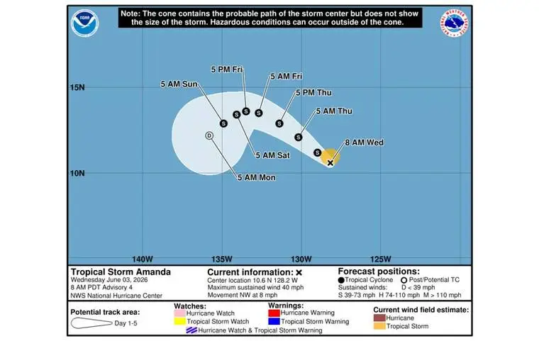 Tropical Storm Amanda forms in the Eastern Pacific