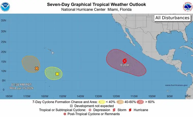 Tropical Storm Elida is expected to become the Pacific’s first hurricane of 2026